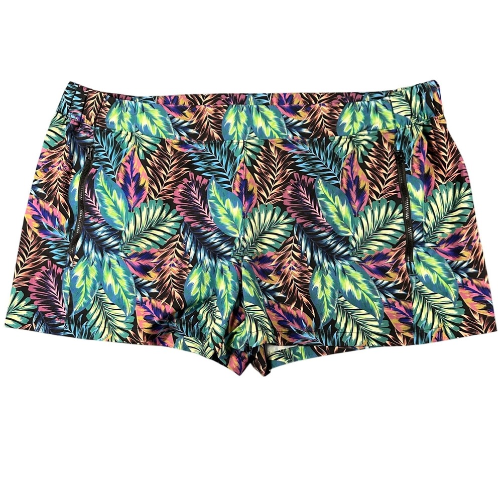 Reel Legends Performance Shorts Womens 2X Hawaiian Print Drawstring Zip Pockets